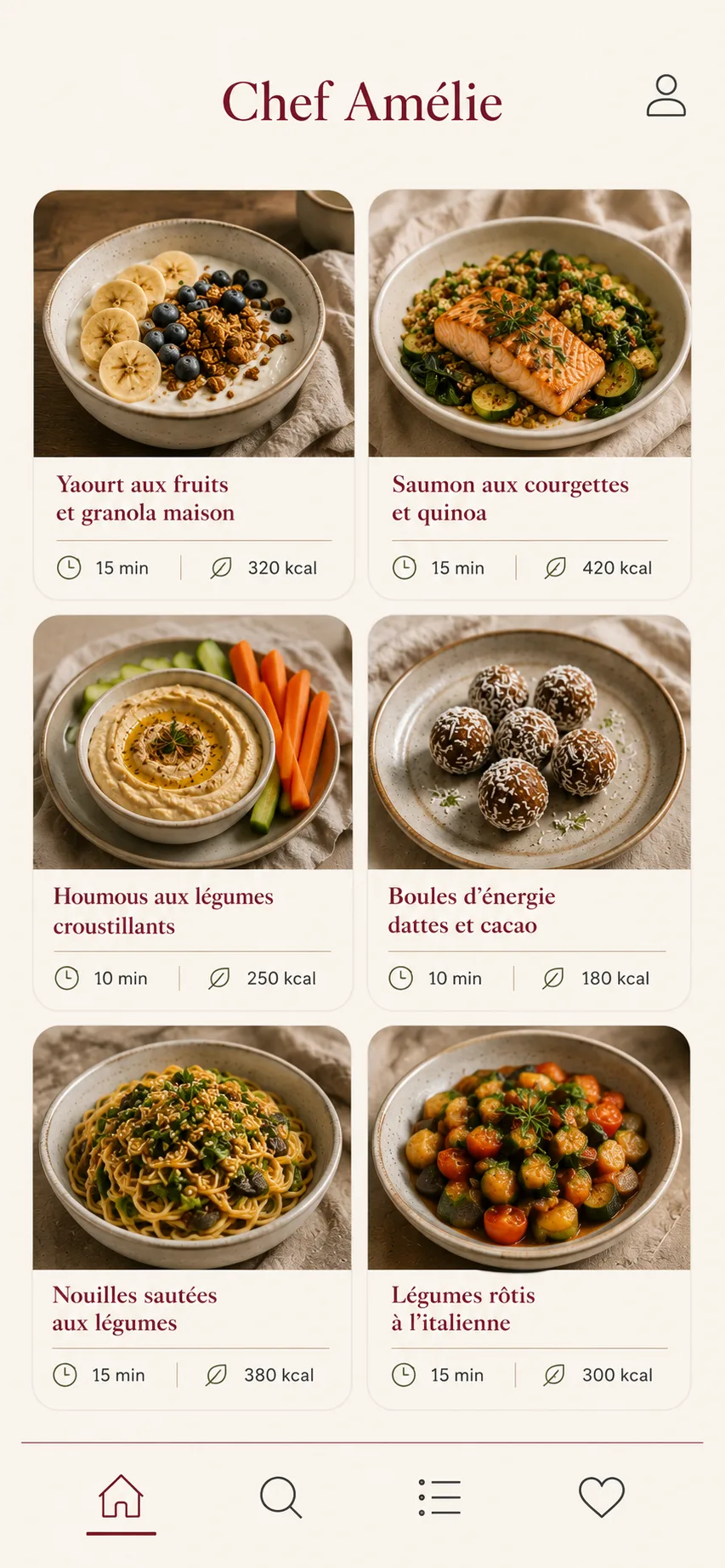 Application Chef Amélie avec le menu de la semaine